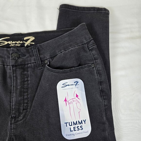 Seven7 Size 12 TummyLess High Rise Skinny Jeans Black Distressed Stretch NWT - Picture 3 of 16